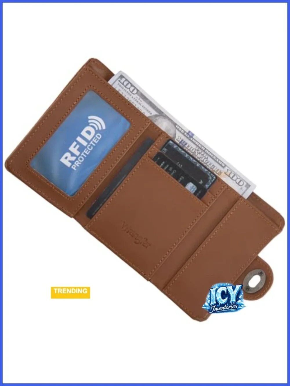 Faux Leather Trifold Wallet with RFID Blocking, 4 Card Slots & Coin Pocket